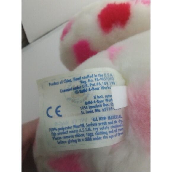 Build A Bear Plush Valentine's Day Teddy Bear White with Pink & Red Hearts l - Picture 7 of 11